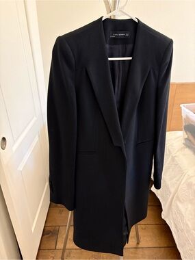 Zara Black Tailored Longline Trench Coat